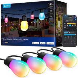 imageGovee Outdoor S14 Bulb String Lights 2 96ft Smart RGBIC Warm White Patio Lights with 30 LED Bulbs 111 Scene Modes for Outdoor Decor Works with Alexa Google Matter APP Control IP66 Waterproof144ft