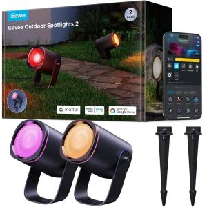 imageGovee Outdoor Spot Lights 2 IP67 Waterproof Spotlights Landscape Lights Work with Matter Alexa and Google Assistant RGBWIC Color Changing Light for Outdoor Decor Patio Decorations 4 Pack2 pack