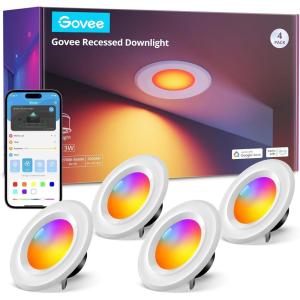 imageGovee Smart Retrofit Recessed Lighting 6 Inch WiFi Bluetooth Direct Connect RGBWW Retrofit Can Lights 65 Scene Modes Works with Alexa ampamp Google Assistant 1000 Lumens 4 Pack4 Pack
