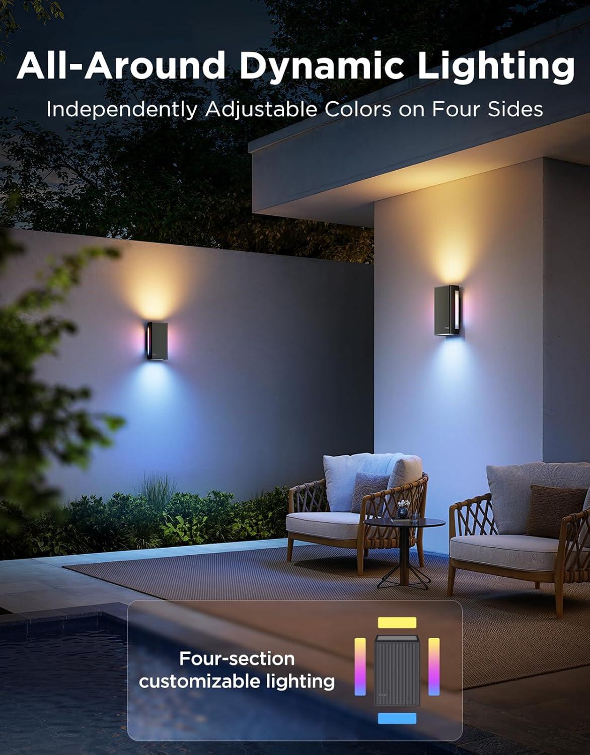 imageGovee Outdoor UpDown Wall Light 2 Pack 1200LM RGBICWW Smart Porch Lights Outdoor with 64 Scene Modes IP66 Waterproof Wall Sconce for Outdoor Decor Works with Alexa Google Assistant and Matter2