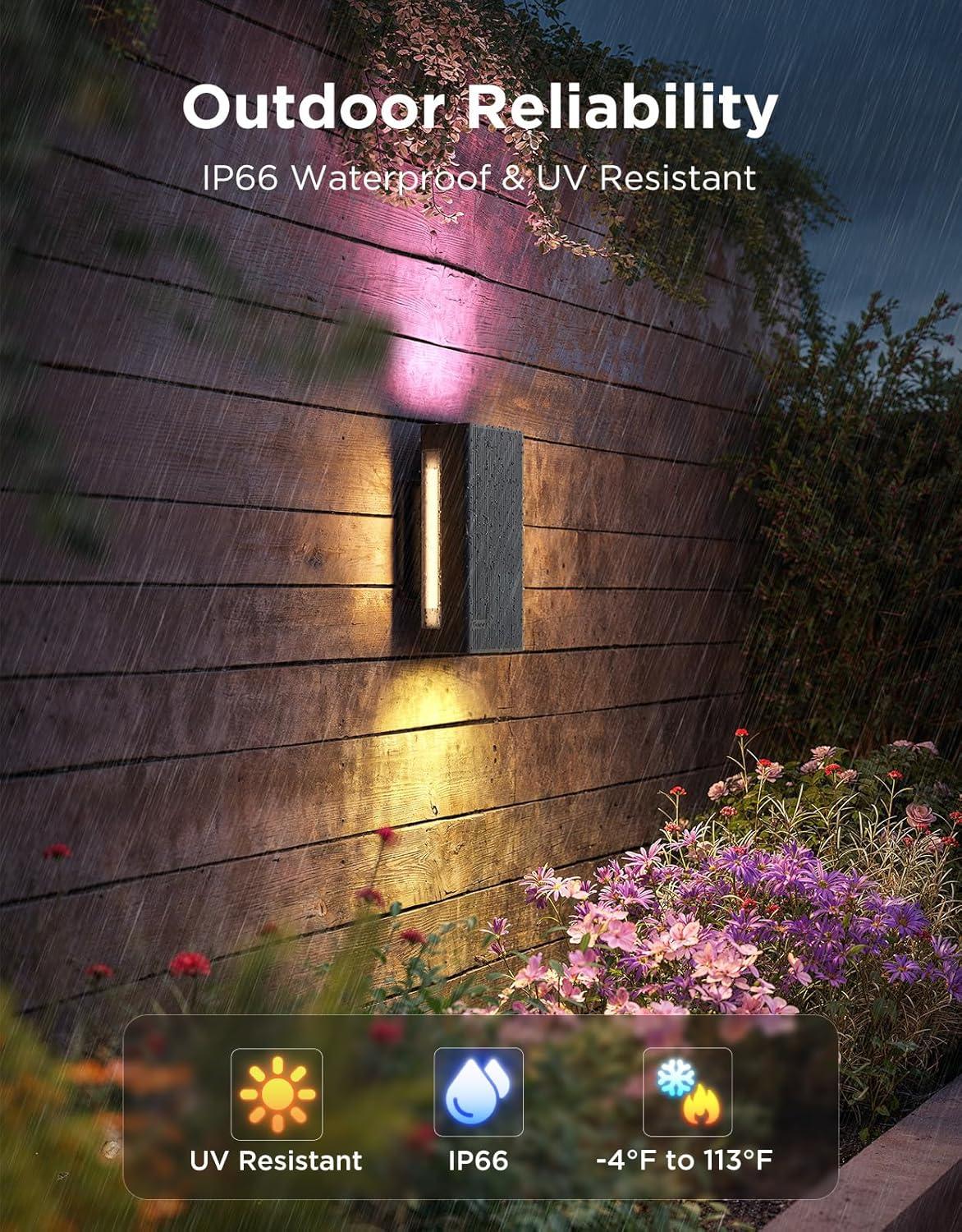 imageGovee Outdoor UpDown Wall Light 2 Pack 1200LM RGBICWW Smart Porch Lights Outdoor with 64 Scene Modes IP66 Waterproof Wall Sconce for Outdoor Decor Works with Alexa Google Assistant and Matter2