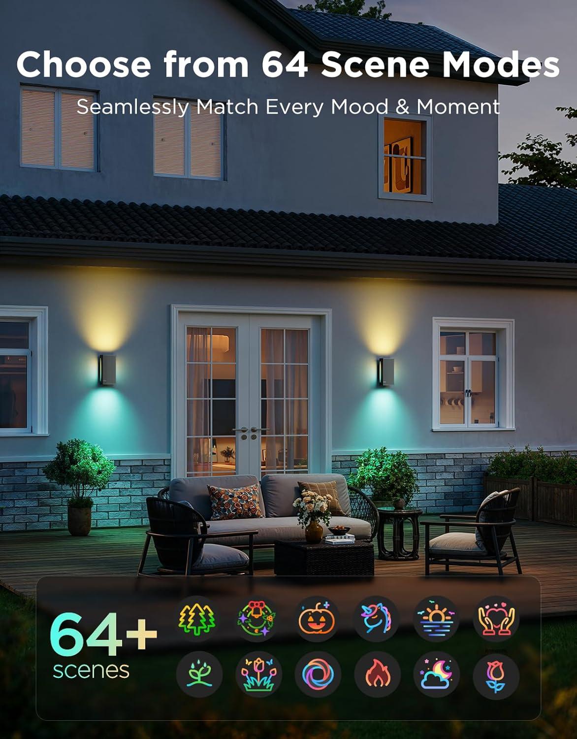 imageGovee Outdoor UpDown Wall Light 2 Pack 1200LM RGBICWW Smart Porch Lights Outdoor with 64 Scene Modes IP66 Waterproof Wall Sconce for Outdoor Decor Works with Alexa Google Assistant and Matter2