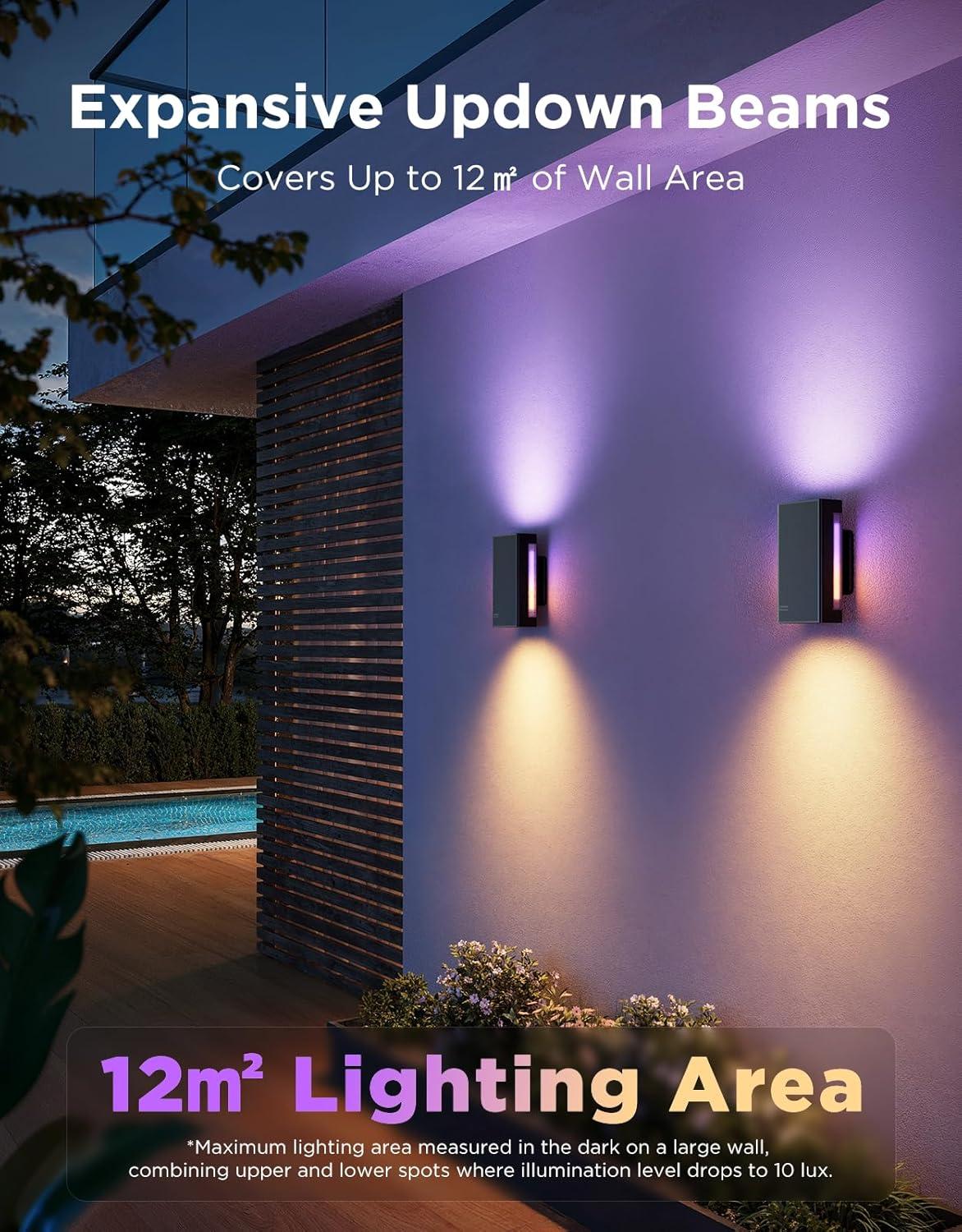 imageGovee Outdoor UpDown Wall Light 2 Pack 1200LM RGBICWW Smart Porch Lights Outdoor with 64 Scene Modes IP66 Waterproof Wall Sconce for Outdoor Decor Works with Alexa Google Assistant and Matter2
