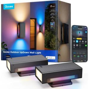 imageGovee Outdoor UpDown Wall Light 2 Pack 1200LM RGBICWW Smart Porch Lights Outdoor with 64 Scene Modes IP66 Waterproof Wall Sconce for Outdoor Decor Works with Alexa Google Assistant and Matter2