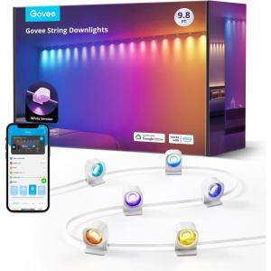 imageGovee RGBIC String Downlights Smart LED String Lights Works with Alexa Color Changing Indoor Wall Light Fixture for Party Music Sync 98ft with 15 LEDs WhiteWhite