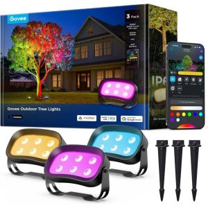 imageGovee Outdoor Tree Lights 3Pack RGBWIC LED Landscape Lighting IP67 Waterproof Outdoor Lights for Yard Patio Garden 66 Scene Modes with App Control Works with Alexa Google Assistant Matter
