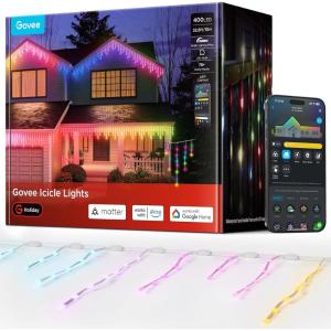imageGovee Icicle Lights Smart RGBIC Christmas Lights for Outside 33ft with 400 LEDs Icicle Christmas Light Outdoor IP67 Waterproof Music Sync Voice Control 78 Scene Modes for Holiday Decor33ft
