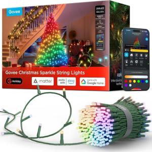 imageGovee Christmas Sparkle String Lights 66ft RGBWIC String Lights with 250 BulletHead LEDs AppControlled 140 Scene Modes Shape Mapping Music Sync Works with Alexa Indoor Holiday Decorations66ft