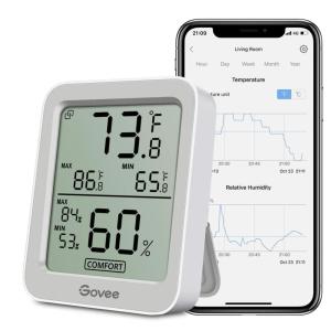imageGovee Digital Hygrometer Indoor Thermometer Room H5075 Bluetooth Temperature Humidity Meter with 164ft Remote App Control Notification Alerts 2 Years Data Storage Export for Bedroom Wine CellarGrey