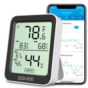 imageGovee Digital Hygrometer Indoor Thermometer Room H5075 Bluetooth Temperature Humidity Meter with 164ft Remote App Control Notification Alerts 2 Years Data Storage Export for Bedroom Wine CellarBlack