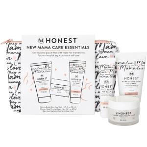 imageThe Honest Company New Mama Care Essentials Gift Set  Hospital Bag Must Haves  Travel Size Nip Balm 05 oz Glow On Body Cream 1 oz Gotta Glow Face Wash 175 fl oz Reusable PouchNew Mama Mini Essentials Set