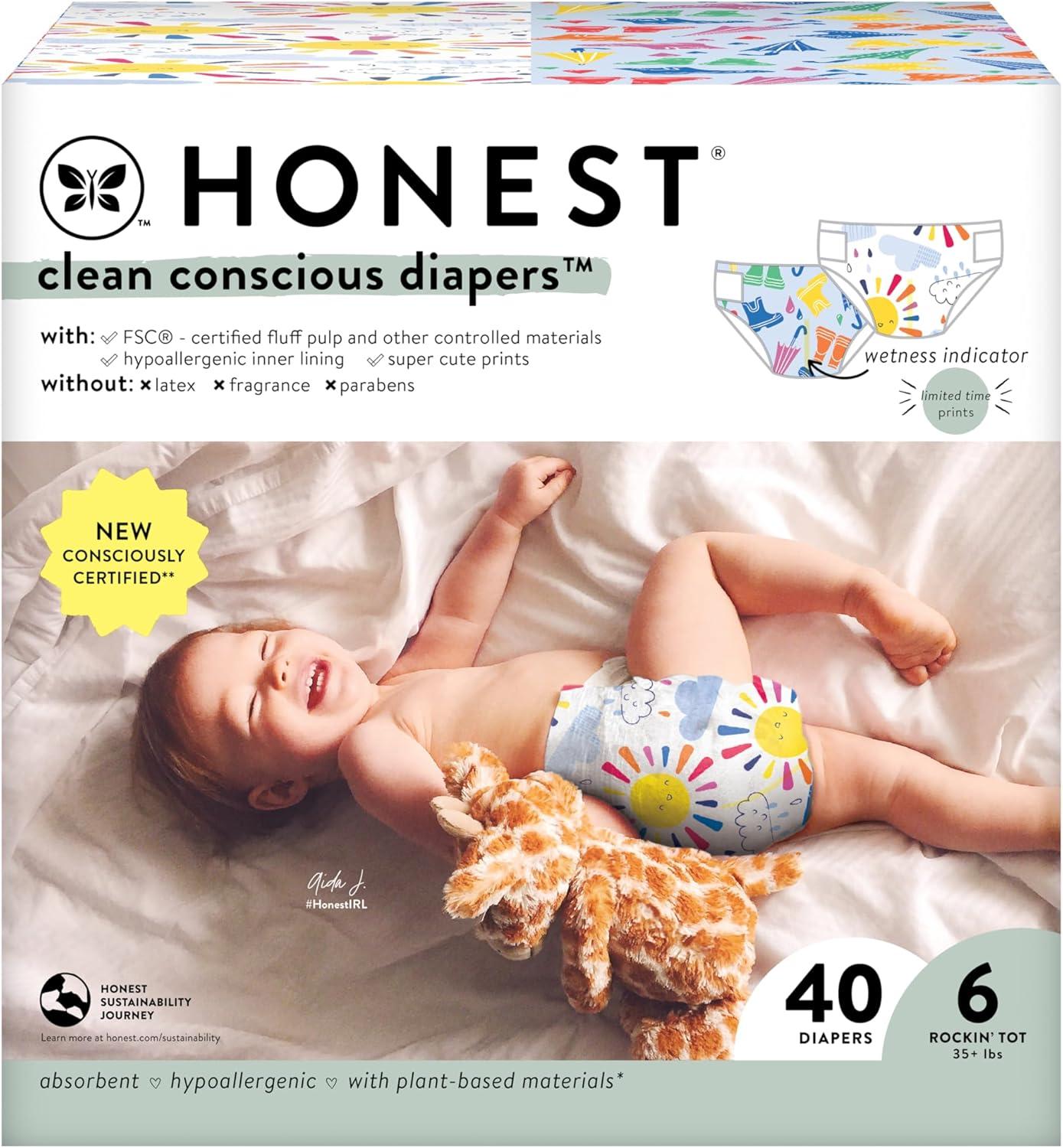 imageThe Honest Company Clean Conscious Diapers  PlantBased Sustainable  Limited Edition Prints  Club Box Size 6 35 lbs 40 CountSkys the Limit  Wingin It