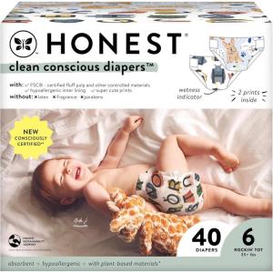 imageThe Honest Company Clean Conscious Diapers  PlantBased Sustainable  Limited Edition Prints  Club Box Size 6 35 lbs 40 CountAll the Letters  Its a Pawty