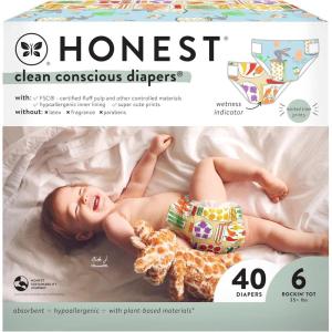 imageThe Honest Company Daytime Diapers for Sensitive Skin  Hypoallergenic Fragrance Free  Spring 25 Limited Edition Prints  Club Box Size 4 2237 lbs 54 CountSize 6 40 Count