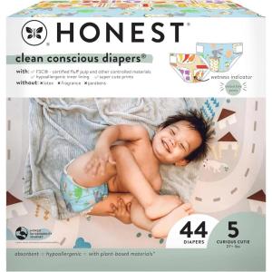 imageThe Honest Company Daytime Diapers for Sensitive Skin  Hypoallergenic Fragrance Free  Spring 25 Limited Edition Prints  Club Box Size 4 2237 lbs 54 CountSize 5 44 Count