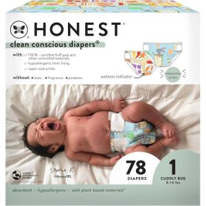 imageThe Honest Company Daytime Diapers for Sensitive Skin  Hypoallergenic Fragrance Free  Spring 25 Limited Edition Prints  Club Box Size 4 2237 lbs 54 CountSize 1 78 Count