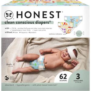 imageThe Honest Company Daytime Diapers for Sensitive Skin  Hypoallergenic Fragrance Free  Spring 25 Limited Edition Prints  Club Box Size 4 2237 lbs 54 CountSize 3 62 Count