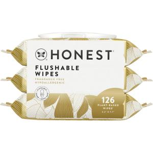 imageThe Honest Company Flushable Wipes for Sensitive Skin  Fragrance Free Hypoallergenic 99 Water Safe to Flush  Gilded Wings 126 Count