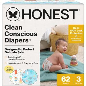 imageThe Honest Company Clean Conscious Diapers for Delicate Skin  Up to 100 Leakproof  Hypoallergenic Fragrance Free  Summer 25 Limited Edition Prints  Club Box Size 4 2237 lbs 54 CountSize 3 62 Count