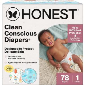 imageThe Honest Company Clean Conscious Diapers for Delicate Skin  Up to 100 Leakproof  Hypoallergenic Fragrance Free  Summer 25 Limited Edition Prints  Club Box Size 4 2237 lbs 54 CountSize 1 78 Count