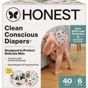 imageThe Honest Company Clean Conscious Diapers for Delicate Skin  Up to 100 Leakproof  Hypoallergenic Fragrance Free  Fall 25 Limited Edition Prints  Club Box Size 6 35 lbs 40 Count