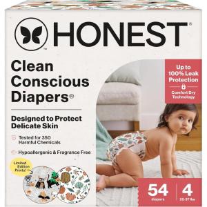 imageThe Honest Company Clean Conscious Diapers for Delicate Skin  Up to 100 Leakproof  Hypoallergenic Fragrance Free  Fall 25 Limited Edition Prints  Club Box Size 4 2237 lbs 54 Count