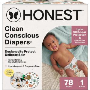 imageThe Honest Company Clean Conscious Diapers for Delicate Skin  Up to 100 Leakproof  Hypoallergenic Fragrance Free  Fall 25 Limited Edition Prints  Club Box Size 1 814 lbs 78 Count