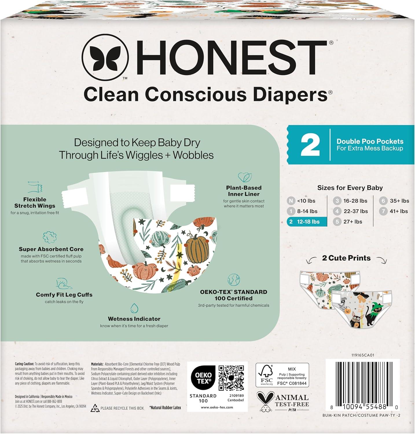 imageThe Honest Company Clean Conscious Diapers for Delicate Skin  Up to 100 Leakproof  Hypoallergenic Fragrance Free  Fall 25 Limited Edition Prints  Club Box Size 2 1218 lbs 72 Count