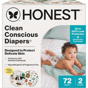 imageThe Honest Company Clean Conscious Diapers for Delicate Skin  Up to 100 Leakproof  Hypoallergenic Fragrance Free  Fall 25 Limited Edition Prints  Club Box Size 2 1218 lbs 72 Count