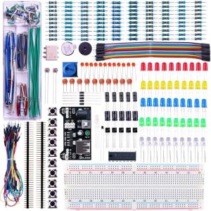 imageELEGOO Upgraded Electronics Fun Kit wPower Supply Module Jumper Wire Precision Potentiometer 830 tiePoints Breadboard Compatible with Arduino STM32