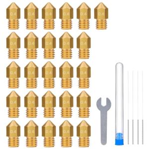 imageELEGOO 26pcs MK8 Nozzles Multi Size 3D Printer Brass Hotend Nozzles 02mm03mm04mm05mm06mm08mm10mm with DIY Tools Compatible with Neptune 3 Series and MoreBrass 04mm