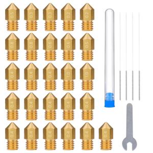 imageELEGOO 26pcs MK8 Nozzles Multi Size 3D Printer Brass Hotend Nozzles 02mm03mm04mm05mm06mm08mm10mm with DIY Tools Compatible with Neptune 3 Series and MoreBrass Multi Sizes