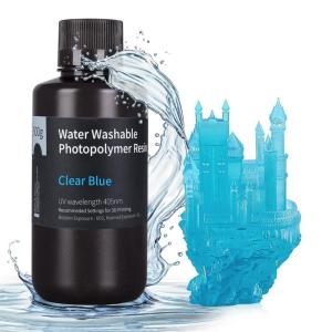 imageELEGOO 8K Water Washable 3D Printer Resin 405nm LCD UVCuring Photopolymer Resin Best for 8K12K14K Saturn MSLA DLP LCD 3D Printing 1000Gram Space GreyClear Blue