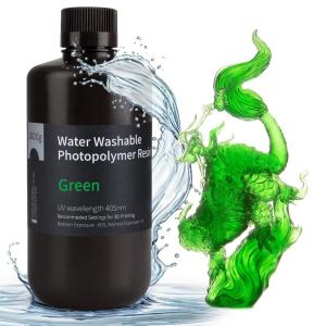 imageELEGOO 8K Water Washable 3D Printer Resin 405nm LCD UVCuring Photopolymer Resin Best for 8K12K14K Saturn MSLA DLP LCD 3D Printing 1000Gram Space GreyClear Green