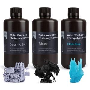 imageELEGOO 8K Water Washable 3D Printer Resin 405nm LCD UVCuring Photopolymer Resin Best for 8K12K14K Saturn MSLA DLP LCD 3D Printing 1000Gram Space GreyMulticolored