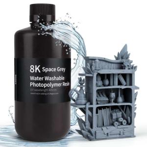 imageELEGOO 8K Water Washable 3D Printer Resin 405nm LCD UVCuring Photopolymer Resin Best for 8K12K14K Saturn MSLA DLP LCD 3D Printing 1000Gram Space GreySpace Grey