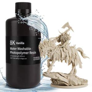 imageELEGOO 8K Water Washable 3D Printer Resin 405nm LCD UVCuring Photopolymer Resin Best for 8K12K14K Saturn MSLA DLP LCD 3D Printing 1000Gram Space GreyVanilla