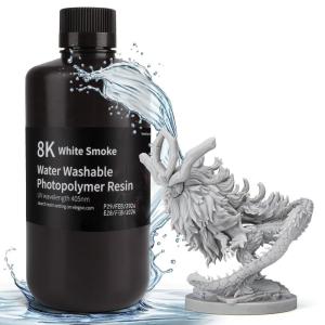 imageELEGOO 8K Water Washable 3D Printer Resin 405nm LCD UVCuring Photopolymer Resin Best for 8K12K14K Saturn MSLA DLP LCD 3D Printing 1000Gram Space GreyWhite Smoke