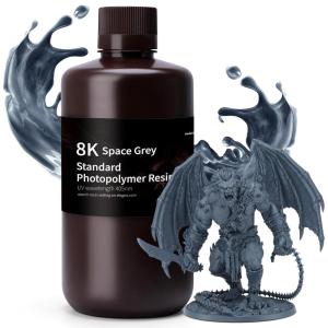 imageELEGOO Standard 8K 3D Printer Resin 1000g Grey 405nm Highest Precision Resin Rapid Printing Low Shrinkage UVCuring for 8K12K14K High Resolution LCD 3D Printer8K Grey 1000g