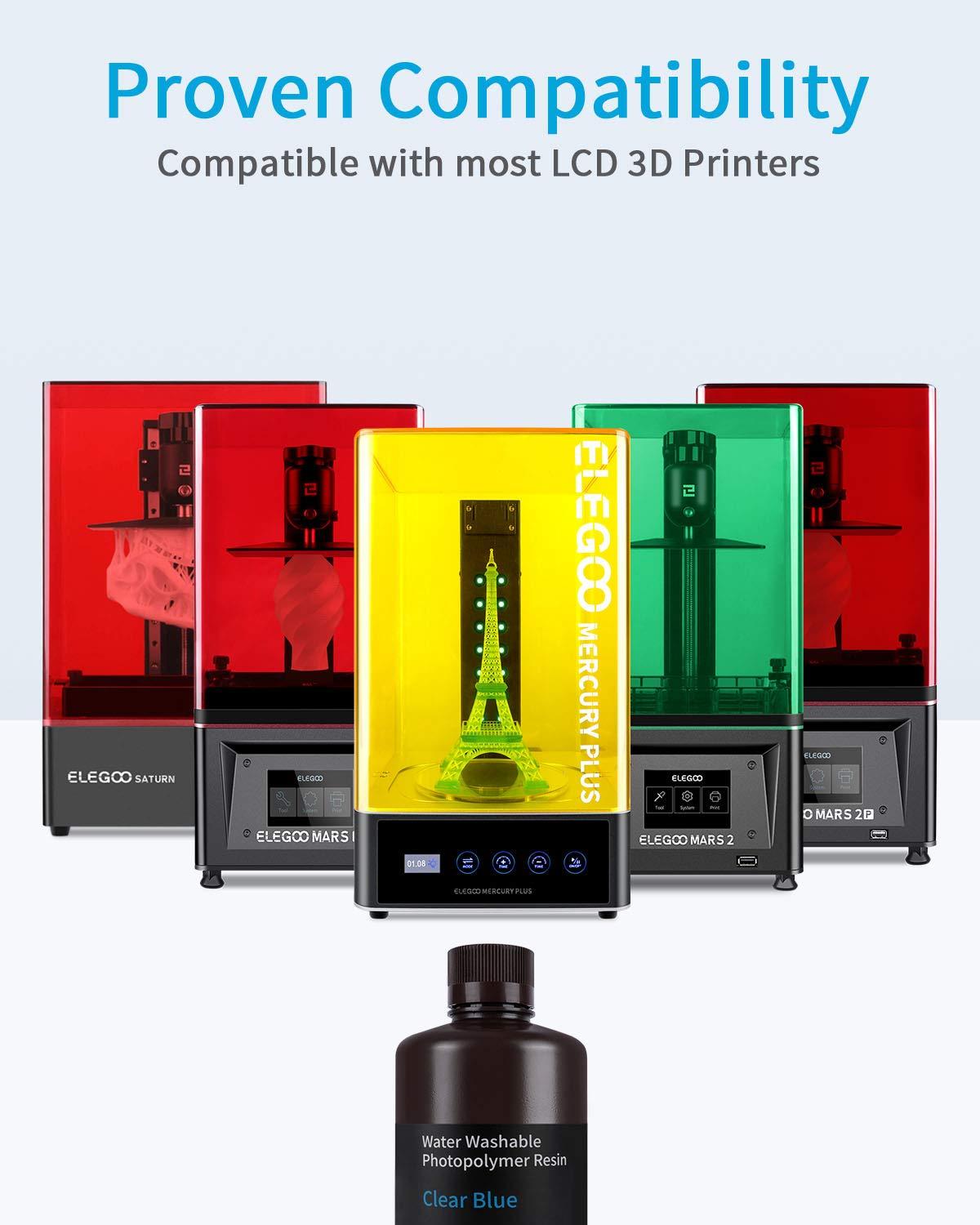 imageELEGOO Water Washable 3D Printer Resin 1kg Mint Green Rapid Precise Printing Resin 405nm Curing Resin for LCD 3D PrinterClear Blue 1000g