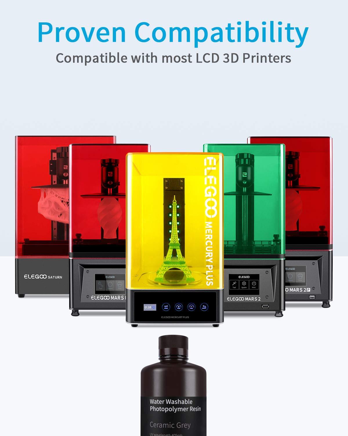 imageELEGOO Water Washable 3D Printer Resin 1kg Mint Green Rapid Precise Printing Resin 405nm Curing Resin for LCD 3D PrinterGrey 1000g