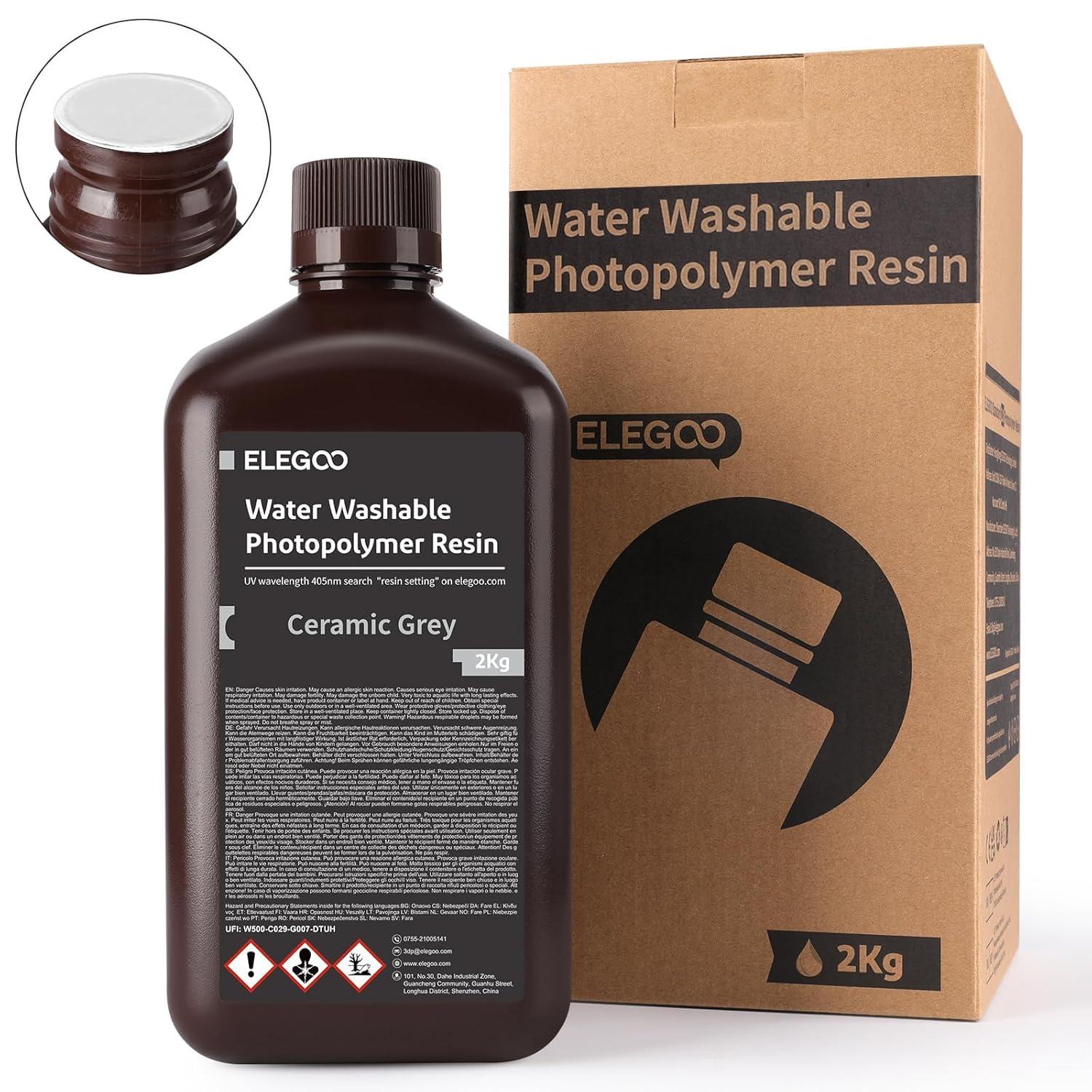 imageELEGOO Water Washable 3D Printer Resin 1kg Mint Green Rapid Precise Printing Resin 405nm Curing Resin for LCD 3D PrinterGrey 2000g