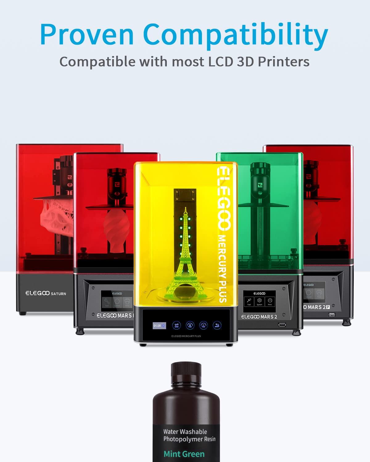 imageELEGOO Water Washable 3D Printer Resin 1kg Mint Green Rapid Precise Printing Resin 405nm Curing Resin for LCD 3D PrinterMint green 1000g