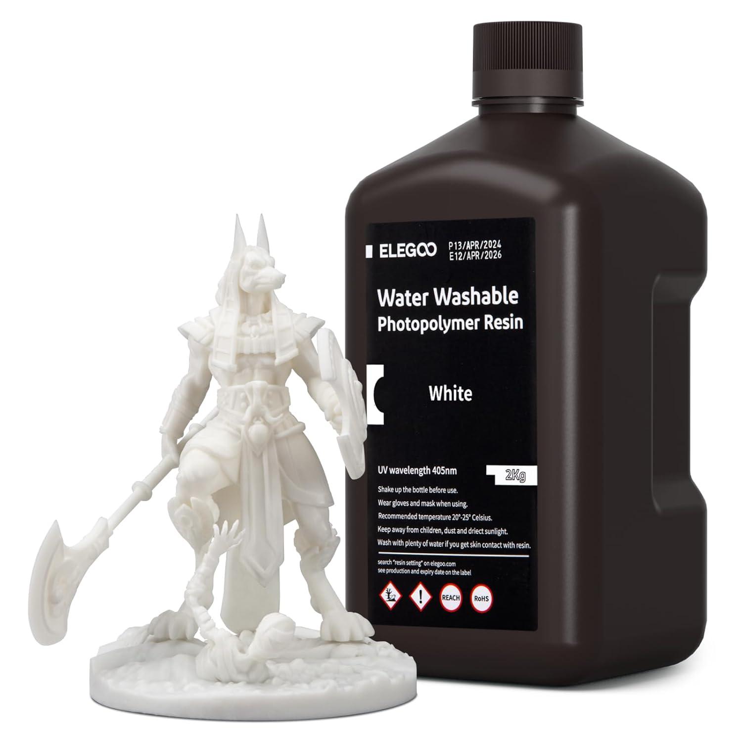 imageELEGOO Water Washable 3D Printer Resin 1kg Mint Green Rapid Precise Printing Resin 405nm Curing Resin for LCD 3D PrinterWhite