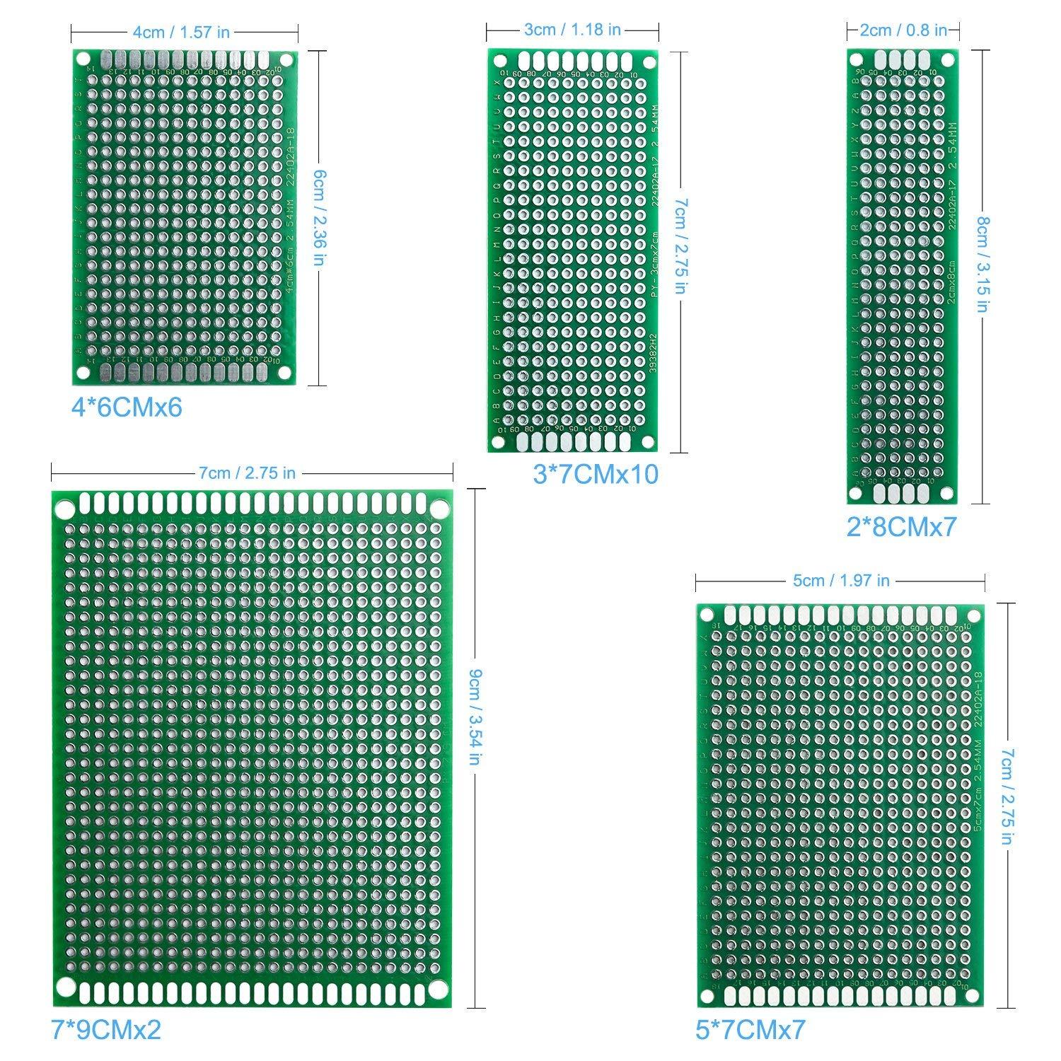 imageELEGOO 32 Pcs Double Sided PCB Board Prototype Kit for DIY Soldering with 5 Sizes Compatible with Arduino Kits