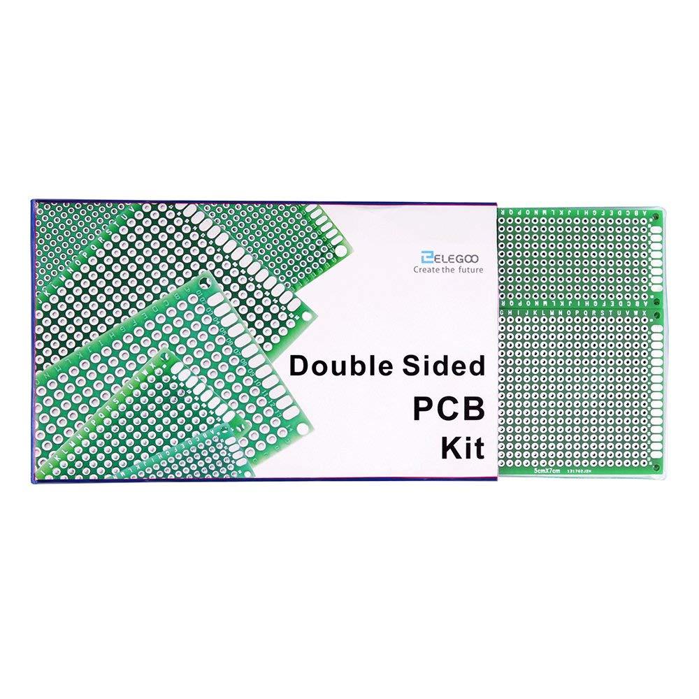 imageELEGOO 32 Pcs Double Sided PCB Board Prototype Kit for DIY Soldering with 5 Sizes Compatible with Arduino Kits