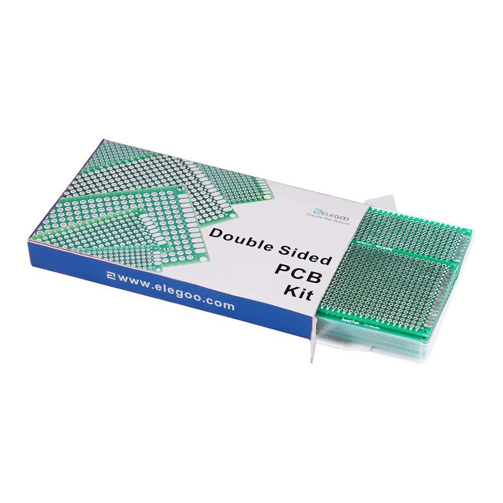 imageELEGOO 32 Pcs Double Sided PCB Board Prototype Kit for DIY Soldering with 5 Sizes Compatible with Arduino Kits