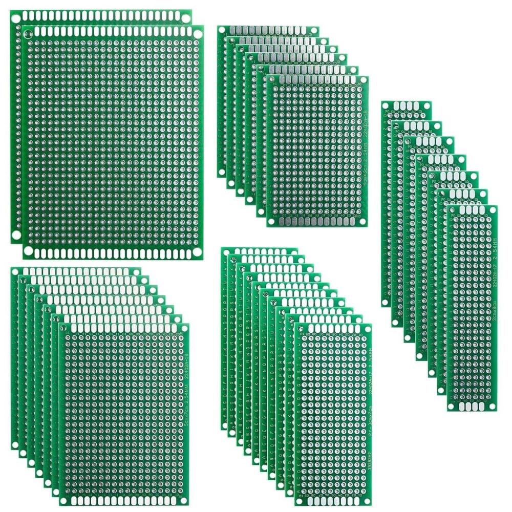 imageELEGOO 32 Pcs Double Sided PCB Board Prototype Kit for DIY Soldering with 5 Sizes Compatible with Arduino Kits