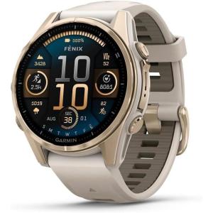 imageGarmin fnix E  47 mm AMOLED Premium Multisport GPS Smartwatch LongLasting Battery Life Stainless Steel with Black BandSoft Gold with Dark Sandstone Band
