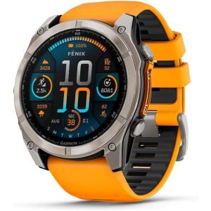 imageGarmin fnix E  47 mm AMOLED Premium Multisport GPS Smartwatch LongLasting Battery Life Stainless Steel with Black BandTitanium with OrangeGraphite Band  51 mm